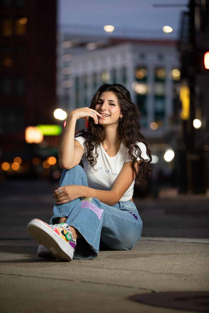 Senior Picture of Girl in Downtown Detroit, Michigan by Olga Gamburg Experiential Photographer